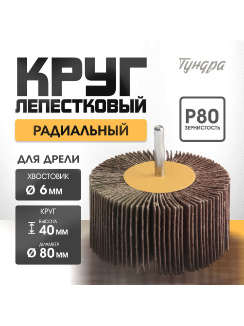 Круг лепестковый радиальный ТУНДРА, 80×40×6 мм, Р80