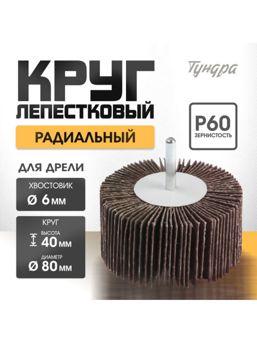 Круг лепестковый радиальный ТУНДРА, 80×40×6 мм, Р60