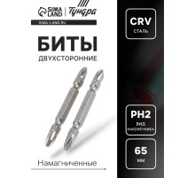 Биты двухсторонние ТУНДРА, намагниченные, сталь CrV, PH2×65 мм, 2 шт.