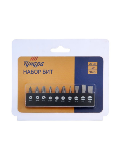 Набор бит ТУНДРА, сталь CrV, PH, PZ, SL × 25 мм, 10 шт.