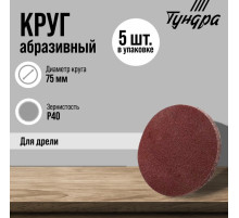 Круг абразивный шлифовальный ТУНДРА, для дрели, М8, 75 мм, P40, 5 шт.