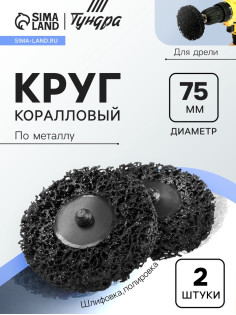 Круг коралловый по металлу ТУНДРА, для шлифовки и полировки, для дрели, М8, 75 мм, 2 шт.