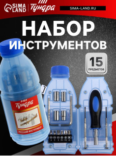 Набор инструментов ТУНДРА, подарочный пластиковый кейс «Бутылка», 15 предметов