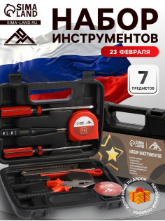 Набор инструментов в кейсе ЛОМ «23 ФЕВРАЛЯ», в подарочной упаковке, 7 предметов