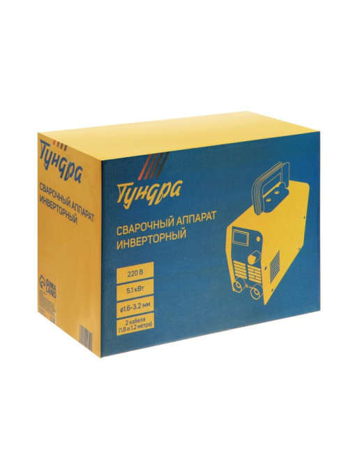Сварочный аппарат инверторный ТУНДРА, 220 В, 5.1 кВт, 30-160 А, d=1.6-3.2 мм, 2 кабеля