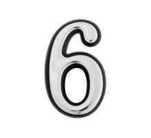 Цифра дверная 6 ТУНДРА, пластиковая, цвет хром, клеевая основа, 1 шт.