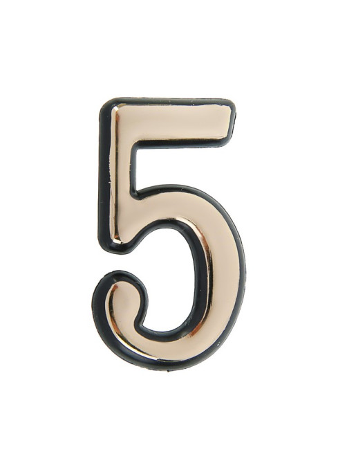 Цифра дверная 5, пластиковая, цвет золото, клеевая основа
