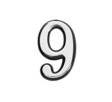 Цифра дверная 9, пластиковая, цвет хром, клеевая основа