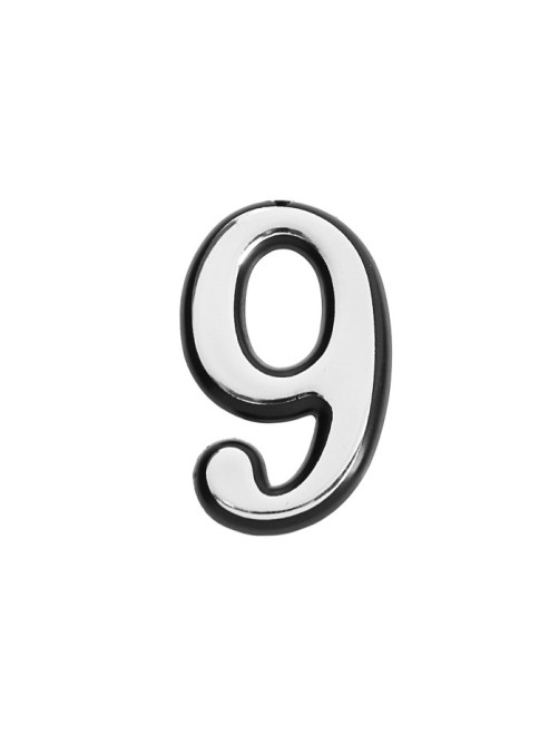 Цифра дверная 9, пластиковая, цвет хром, клеевая основа
