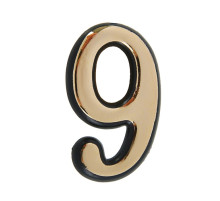 Цифра дверная 9, пластиковая, цвет золото, клеевая основа