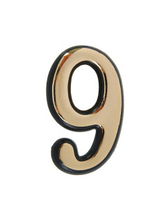 Цифра дверная 9, пластиковая, цвет золото, клеевая основа