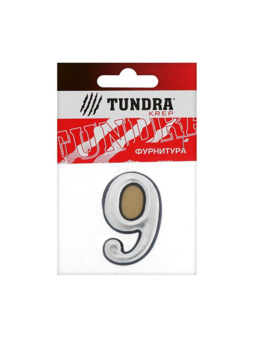 Цифра дверная 9 ТУНДРА, пластиковая, цвет хром, клеевая основа, 1 шт.