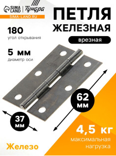 Петля железная, 62×37×1 мм