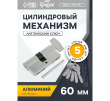 Цилиндровый механизм, 60 мм, с вертушкой, английский ключ, 5 ключей, цвет хром