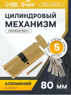 Цилиндровый механизм, 80 мм, с вертушкой, перфор. ключ, 5 ключей, цвет золото