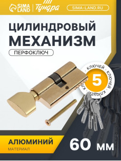 Цилиндровый механизм, 60 мм, с вертушкой, перфор. ключ, 5 ключей, цвет золото