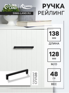 Ручка-скоба CAPPIO SQUARE RSC007, алюминий, м/о 128 мм, цвет черный