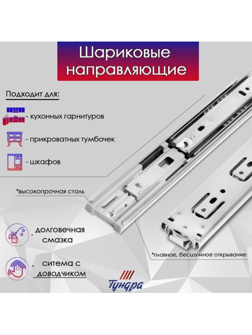 Шариковые направляющие ТУНДРА, с доводчиком 4510, L=400 мм H=45 мм 2 шт.