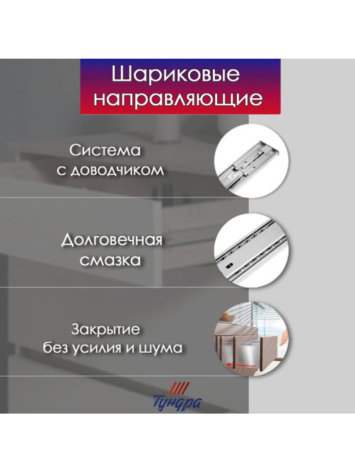 Шариковые направляющие ТУНДРА, с доводчиком 4510, L=500 мм H=45 мм 2 шт.