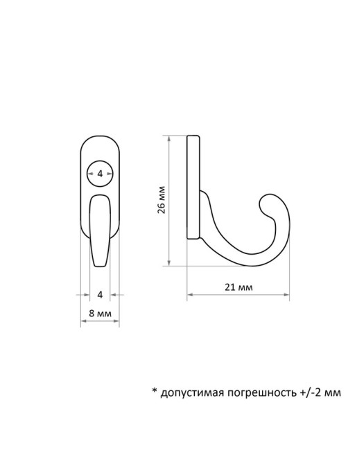 Крючок мебельный ТУНДРА TKO006, однорожковый, бронза