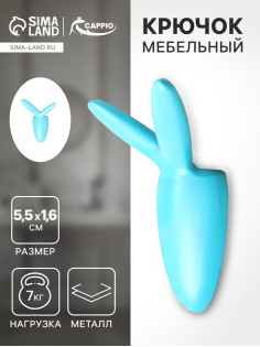 Крючок мебельный CAPPIO RABBIT, двухрожковый, цвет голубой