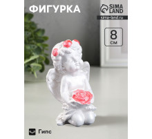 Фигурка гипс «Ангелочек с розой», перламутр, 8×4.5×5 см