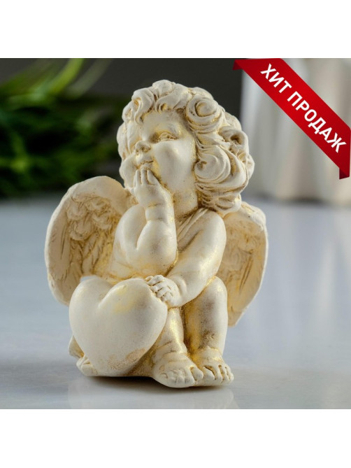 Фигурка гипс «Ангел с сердцем», позолота, 6×8×5 см