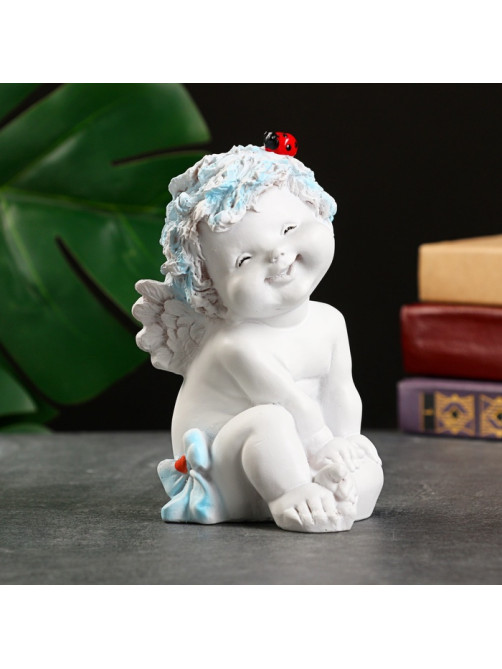 Фигурка гипс «Ангелочек с божьей коровкой», белый, 8.5×10×14 см