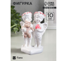 Фигура гипс «Ангелочки с мишкой на сердце», перламутр, 10×7×5 см