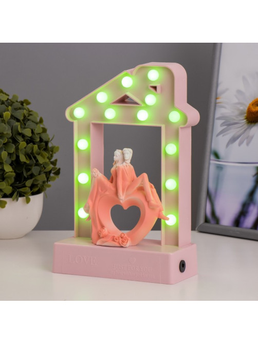 Фигурка световая RISALUX «Влюбленные», 14хLED, ночник, 4000К, USB, 3×АА, розовый, 24.5×7×15.5 см
