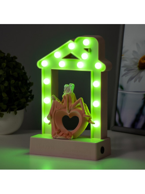 Фигурка световая RISALUX «Влюбленные», 14хLED, ночник, 4000К, USB, 3×АА, розовый, 24.5×7×15.5 см