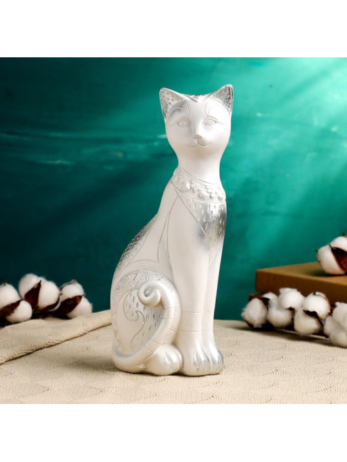 Фигурка гипс «Кот Фараон», белая в серебре, 28 см