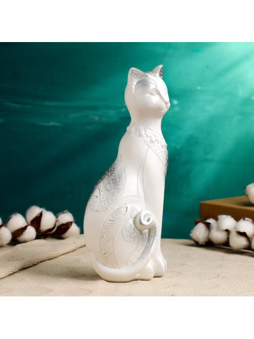 Фигурка гипс «Кот Фараон», белая в серебре, 28 см