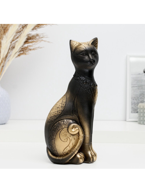 Фигурка гипс «Кот Фараон», чёрная в золоте, 28 см