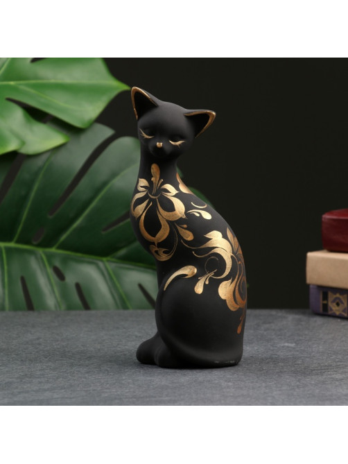 Фигурка керамика «Кошка ушастая», 7×8×19 см, чёрная