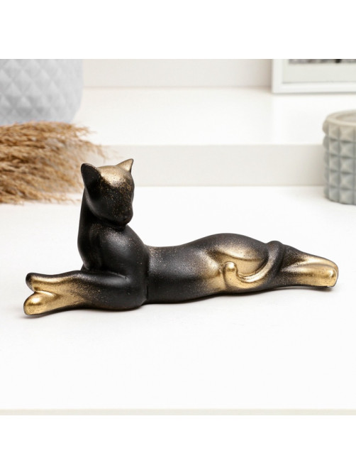 Фигурка гипс «Кот лежит», чёрный, 8×20 см