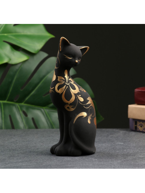 Фигурка керамика «Кошка ушастая», 7×8×19 см, чёрная