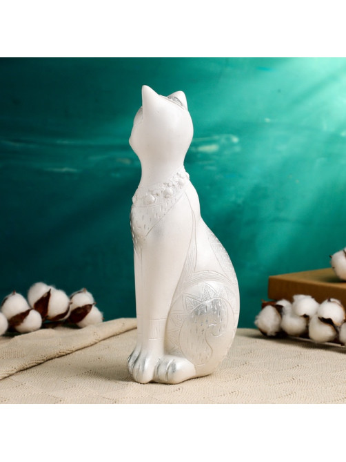 Фигурка гипс «Кот Фараон», белая в серебре, 28 см