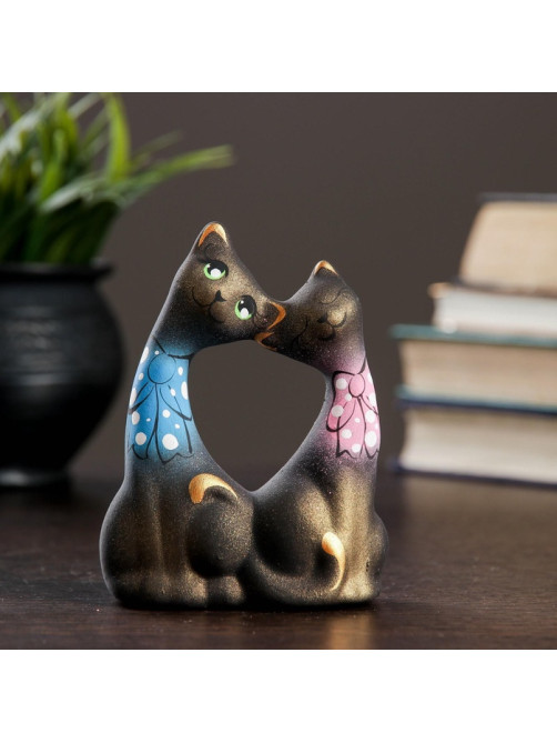 Фигурка керамика «Коты Влюбленные с бантиками», чёрные, 5×9×12 см