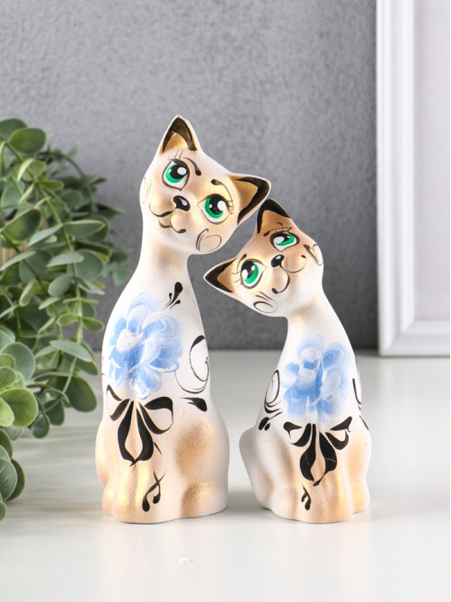 Набор фигурок керамика «Love Коты ушастые», 2 шт., в цветочек, 13×6×17 см