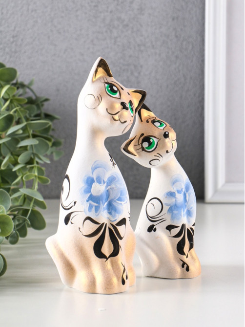 Набор фигурок керамика «Love Коты ушастые», 2 шт., в цветочек, 13×6×17 см