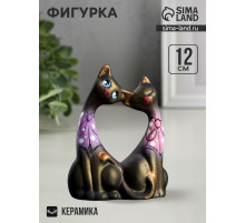Фигурка керамика «Коты Влюбленные с бантиками», чёрные, 5×9×12 см