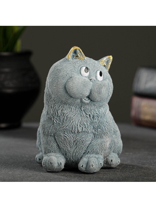 Фигурка гипс «Кот сидит», серо-голубой, 10×9×11 см