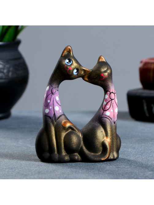 Фигурка керамика «Коты Влюбленные с бантиками», чёрные, 5×9×12 см