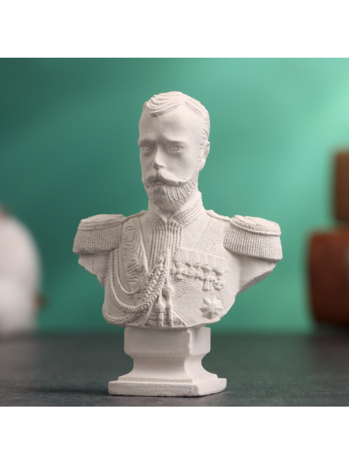 Бюст «Император Николай II», фигурка гипс, белый, 4.5×2.5×6.5 см