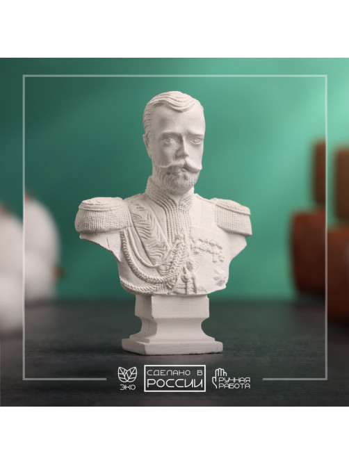 Бюст «Император Николай II», фигурка гипс, белый, 4.5×2.5×6.5 см