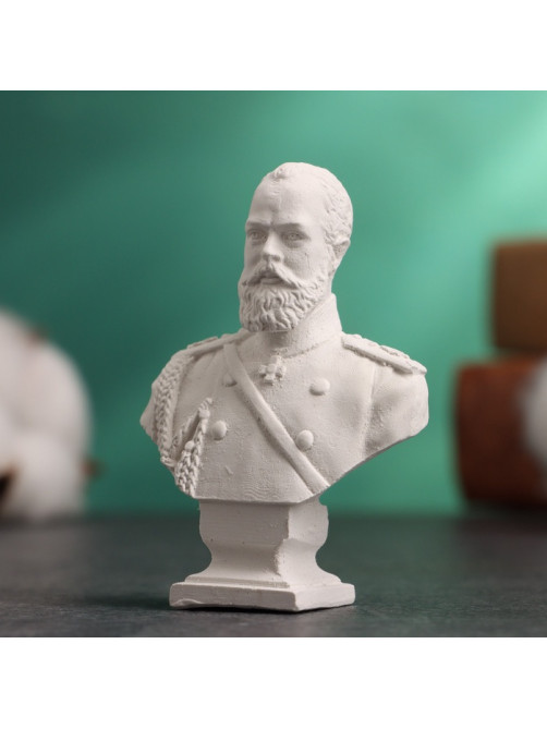 Бюст «Император Александр III», фигурка гипс, белый, 4.5×2.5×6.5 см