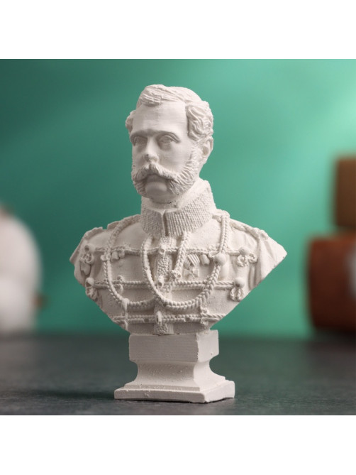 Бюст «Александр II Император», фигурка гипс, белый, 4.5×2×6 см