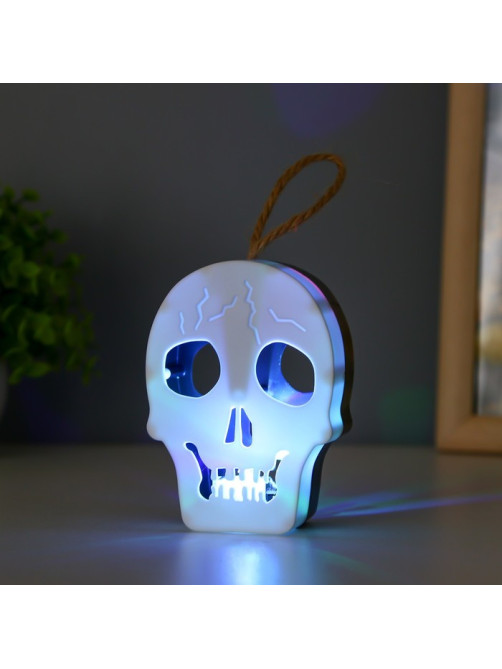 Фигурка световая RISALUX «Череп», LED-ночник, 1 Вт, RGB, от батареек LR1130, бело-чёрный, 9.5×4×5 см