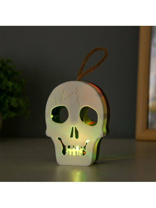 Фигурка световая RISALUX «Череп», LED-ночник, 1 Вт, RGB, от батареек LR1130, бело-чёрный, 9.5×4×5 см